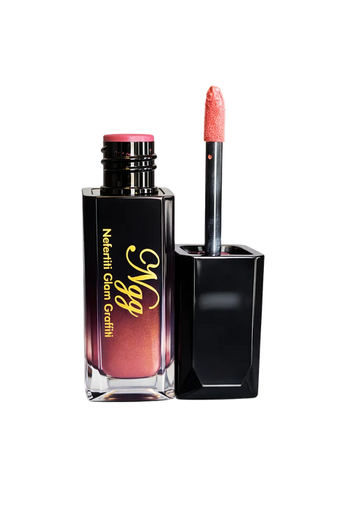 Lipstick with applicator and case on a white background