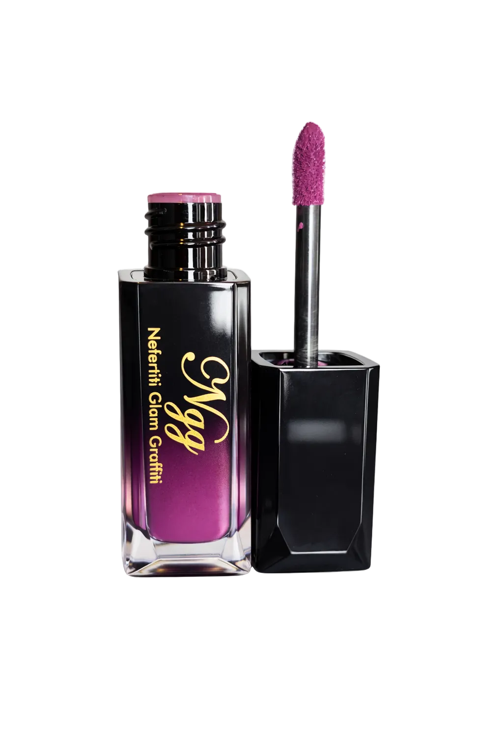 Lipstick with applicator and case on a white background